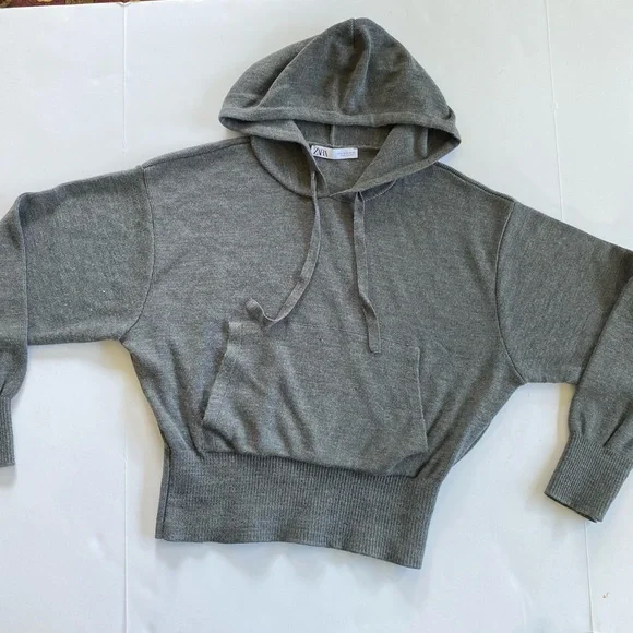ZARA Hooded Crop Kangaroo Sweatshirt Hoodie M - Picture 7 of 15